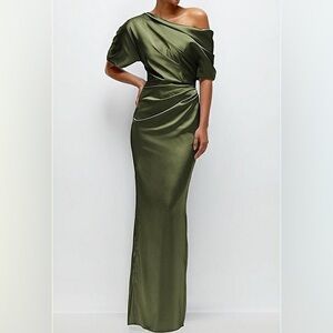 Elegant Olive Green Satin Dress